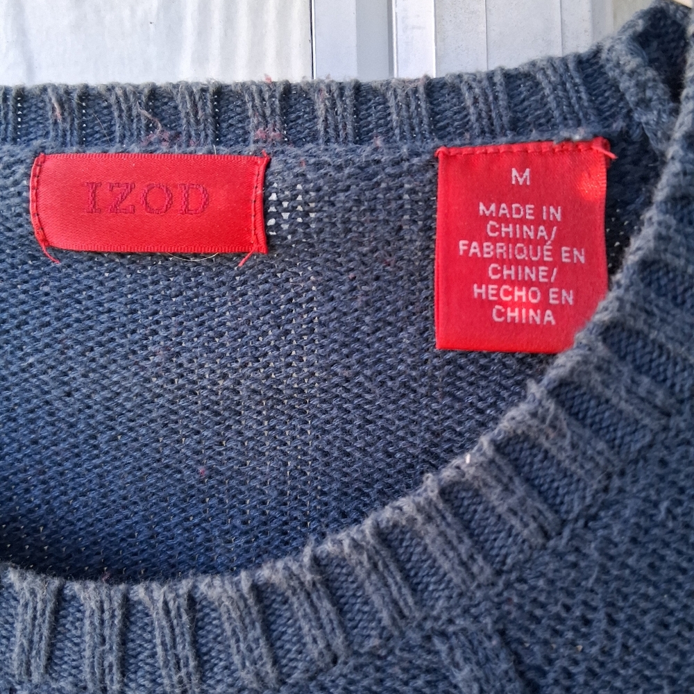 IZOD! DEEPEST NAVY BLUE HEAVYWEIGHT DIAMOND KNIT FRONT CREW SWEATER! SZ M